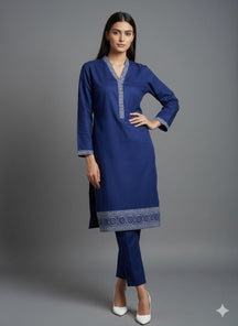 Royal Blue Greek Border Kurta Set