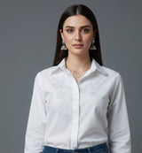 Embroidered Net White Shirt