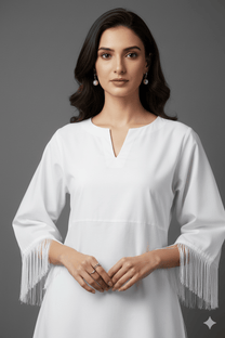 White Fringe Kurta Set