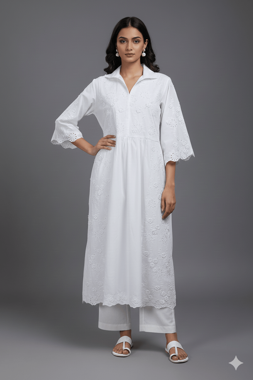 Embroidered White Midi Dress