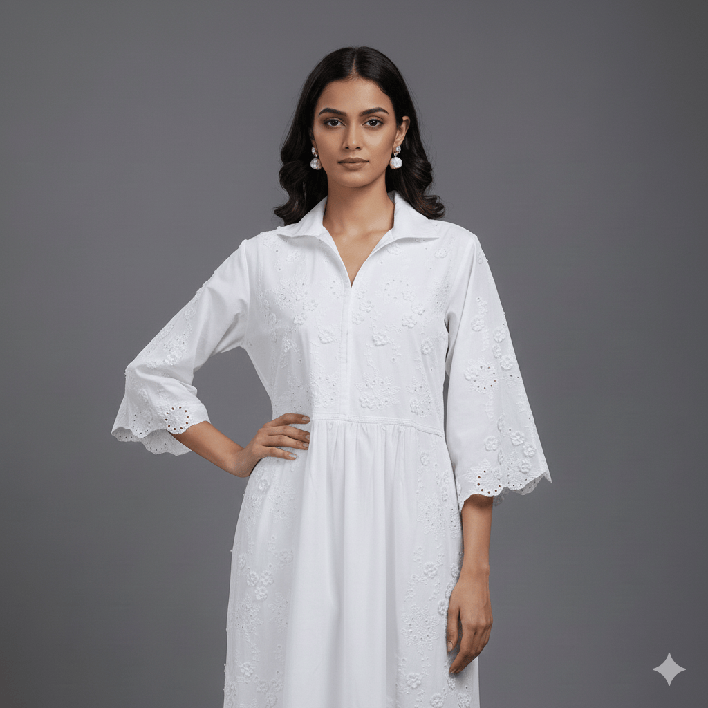 Embroidered White Midi Dress