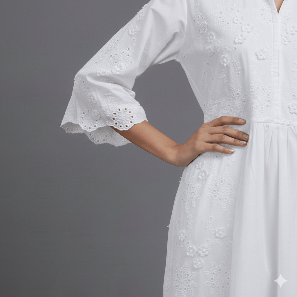 Embroidered White Midi Dress