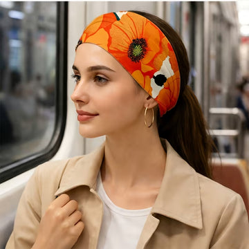 Orange Poppy Print Wide Knot Headband