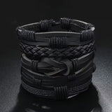 5-Piece Black Handwoven Men's Bracelet Set