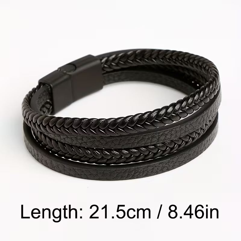 Men's Woven Faux Leather Magnetic Bracelet