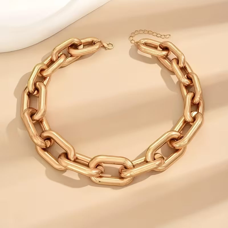 Gold Chain Buckle Statement Necklace