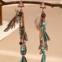 Boho-Chic Vintage Feather Tassel Earrings