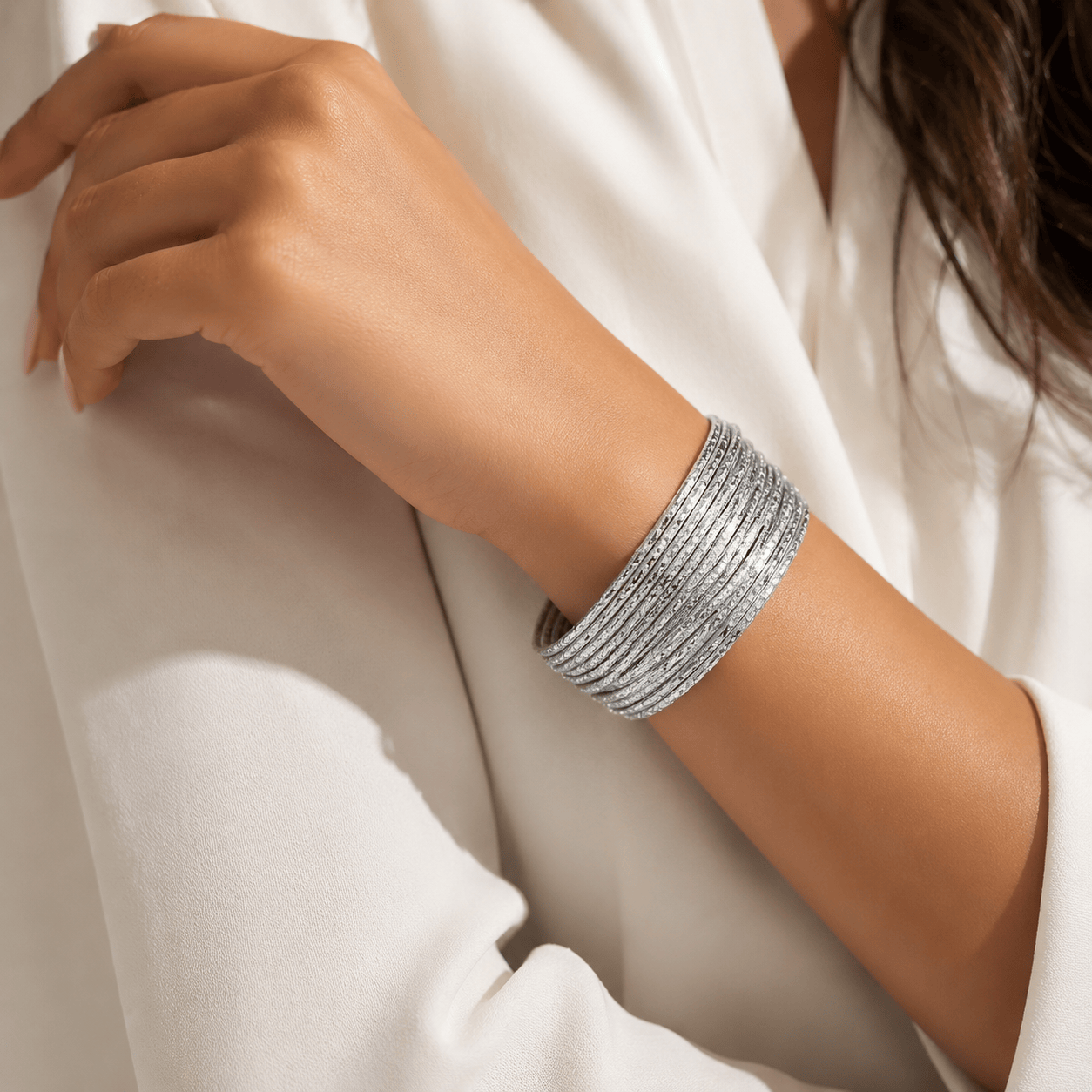 Slim Striped Glitter Wrap Bracelet with Magnetic Clasp