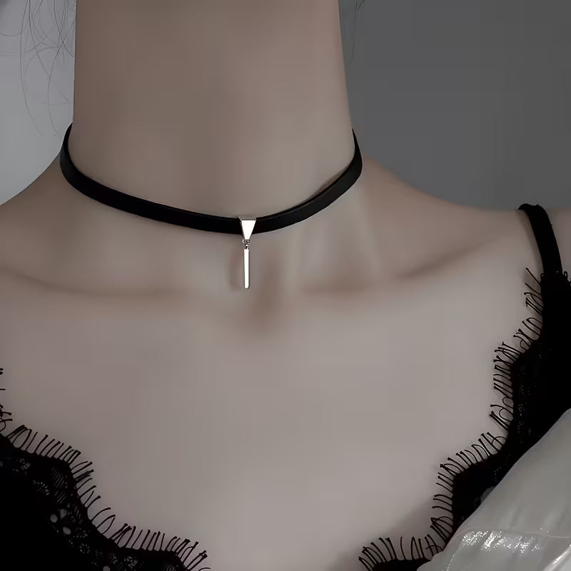 Minimalist Black Choker Pendant Necklace