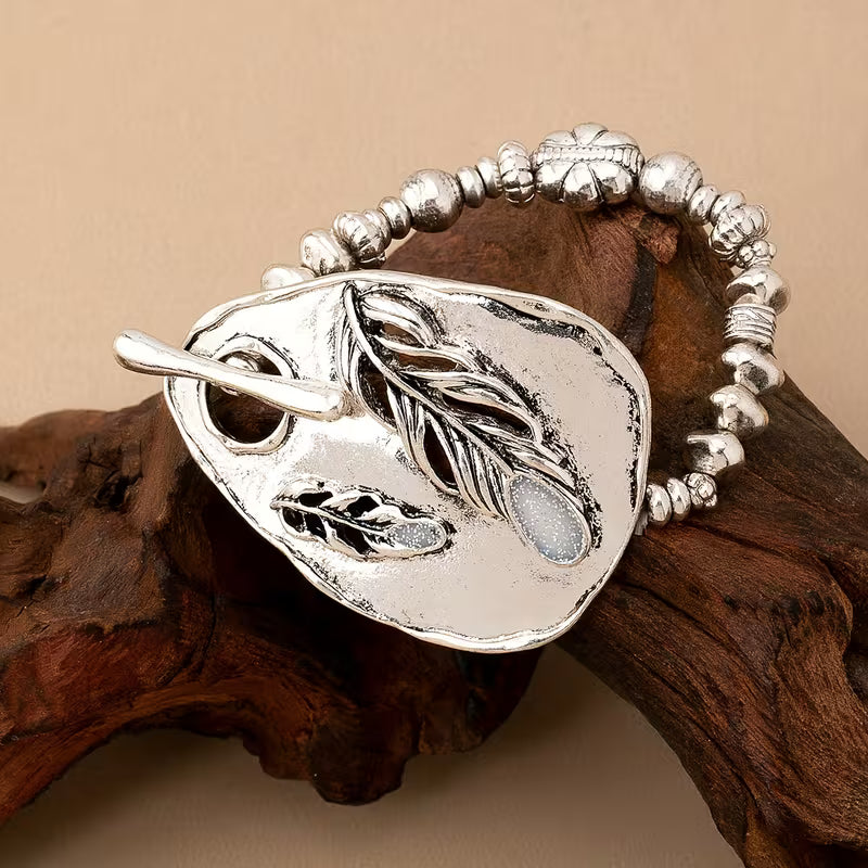 Vintage Ethnic Water Drop Floral Stretch Bangle