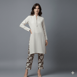 Cream Kurta with Floral Trousers
