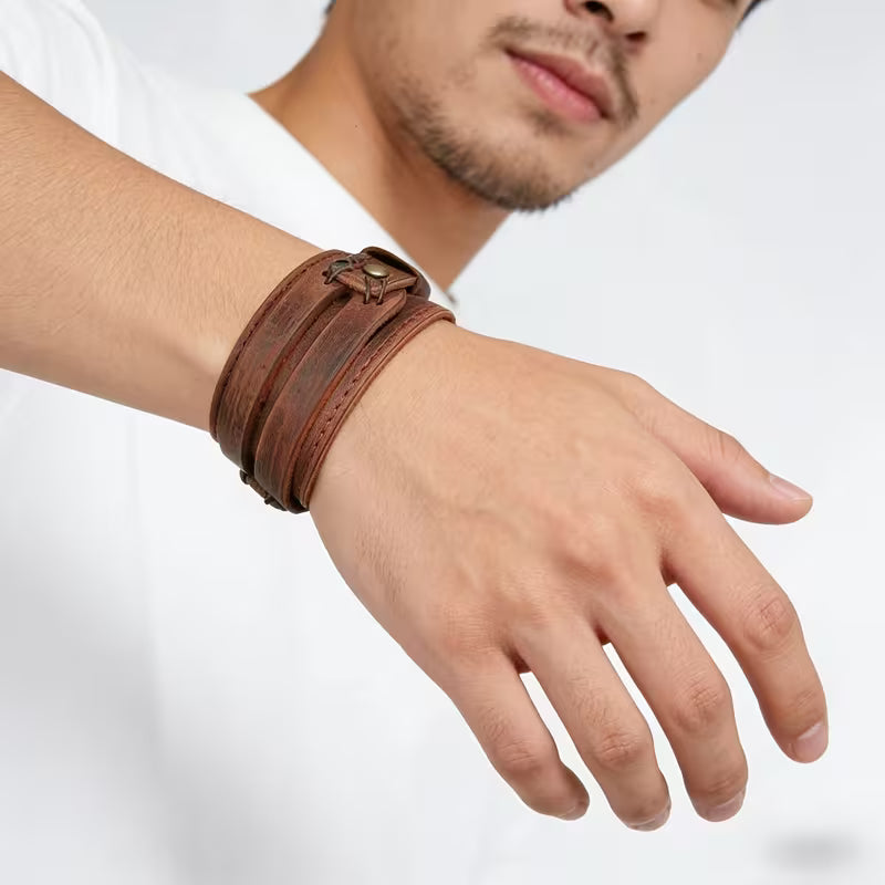 Men's Vintage Distressed Double-Layer Leather Bracelet