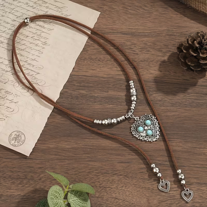 Boho Turquoise Pendant Leather Necklace