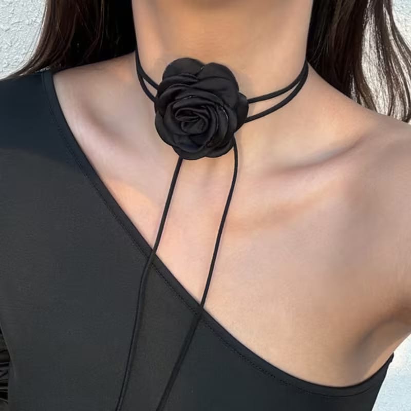 Rose Wrap Ribbon Choker Necklace