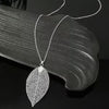 Silver Leaf Texture Hollow Long Necklace