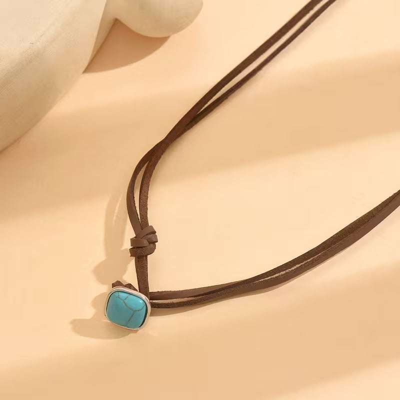 Bohemian Turquoise Leather Choker Necklace