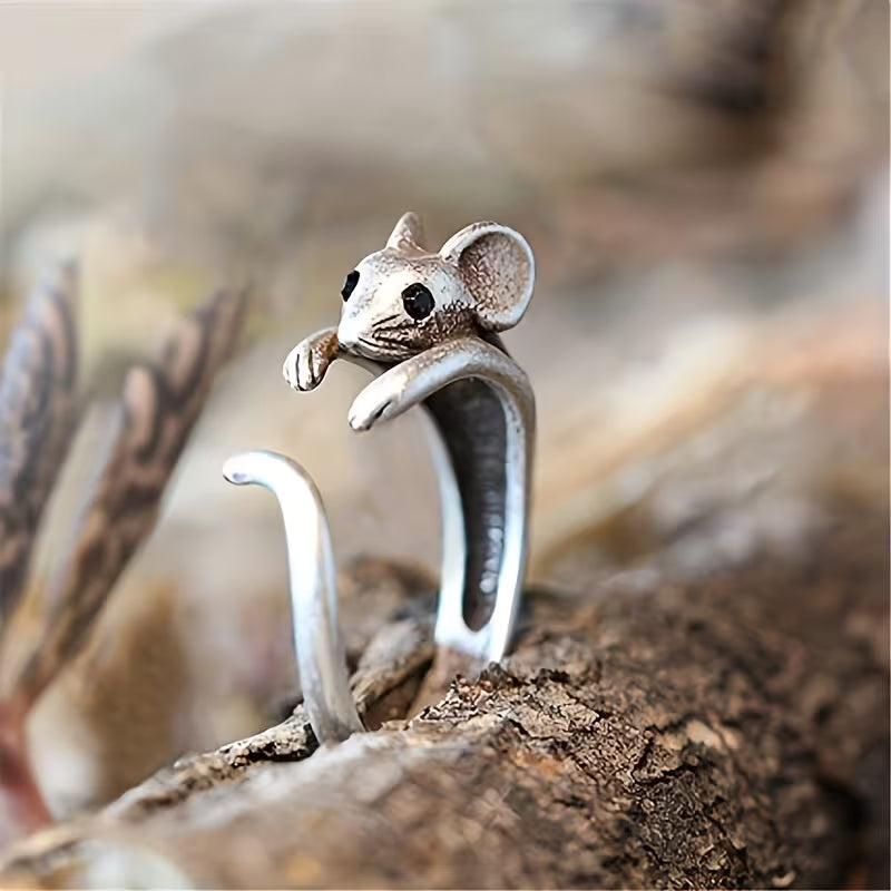 Cute Mouse Adjustable Zircon Ring
