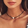Black Braided Pearl Pendant Necklace