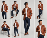 Men's Tan Cowhide Leather Blazer