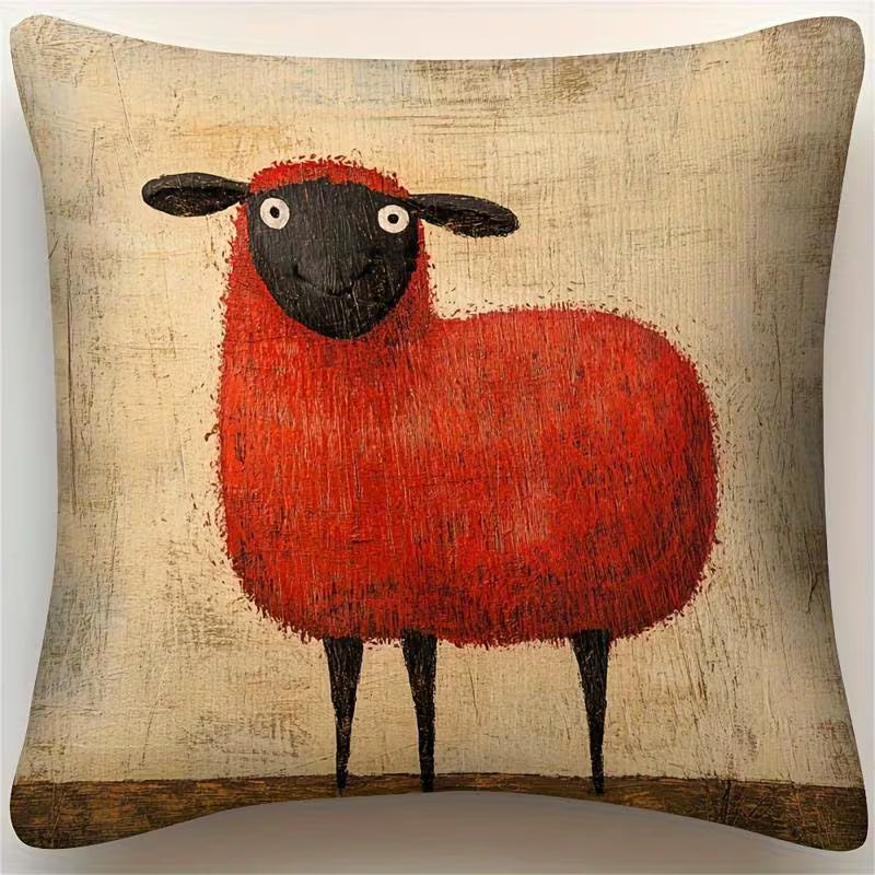 Vintage Red Sheep Cushion Cover