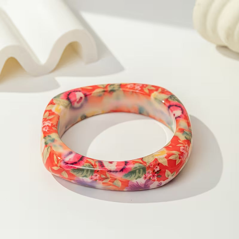 Gradient Floral Resin Bangle