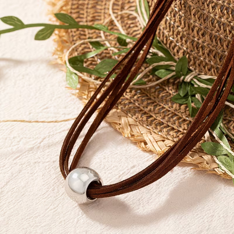 Bohemian Beaded Faux Leather Necklace