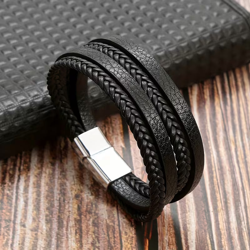 Men’s Woven Leather Magnetic Bracelet