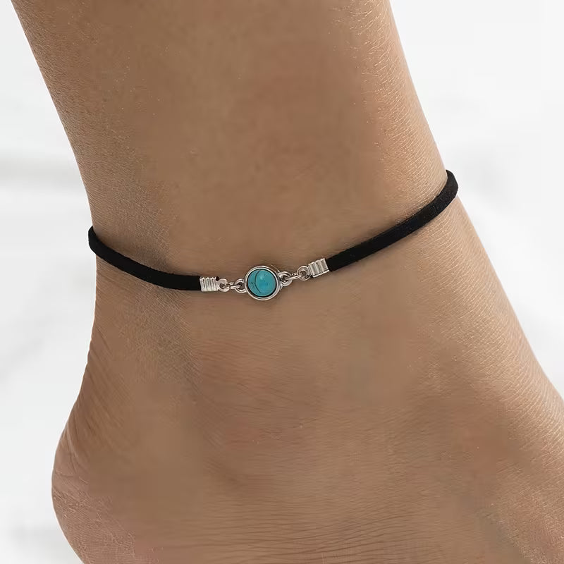Retro Velvet Gemstone Anklet