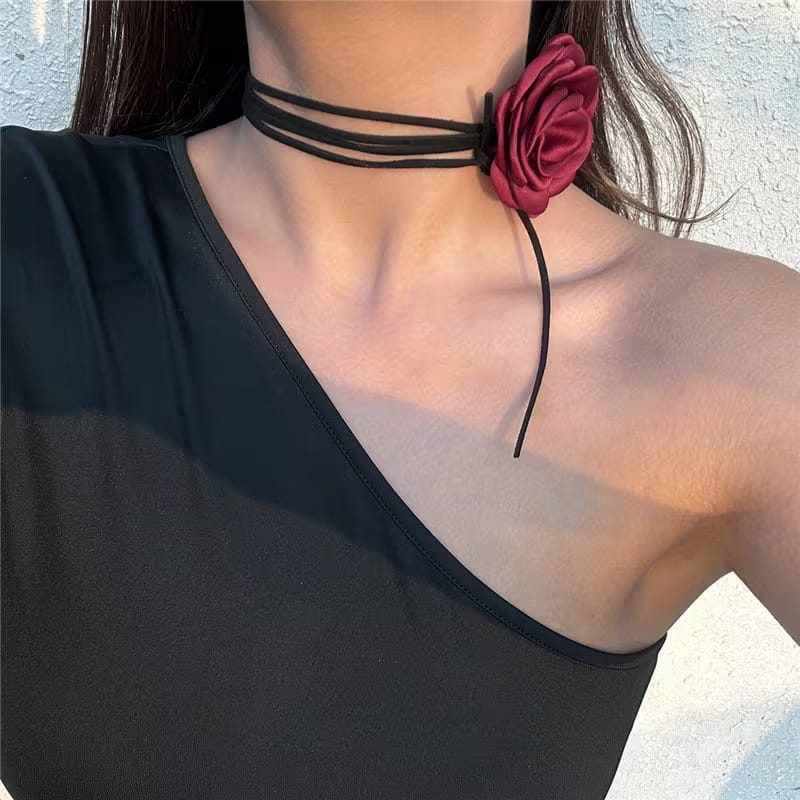 Rose Wrap Ribbon Choker Necklace