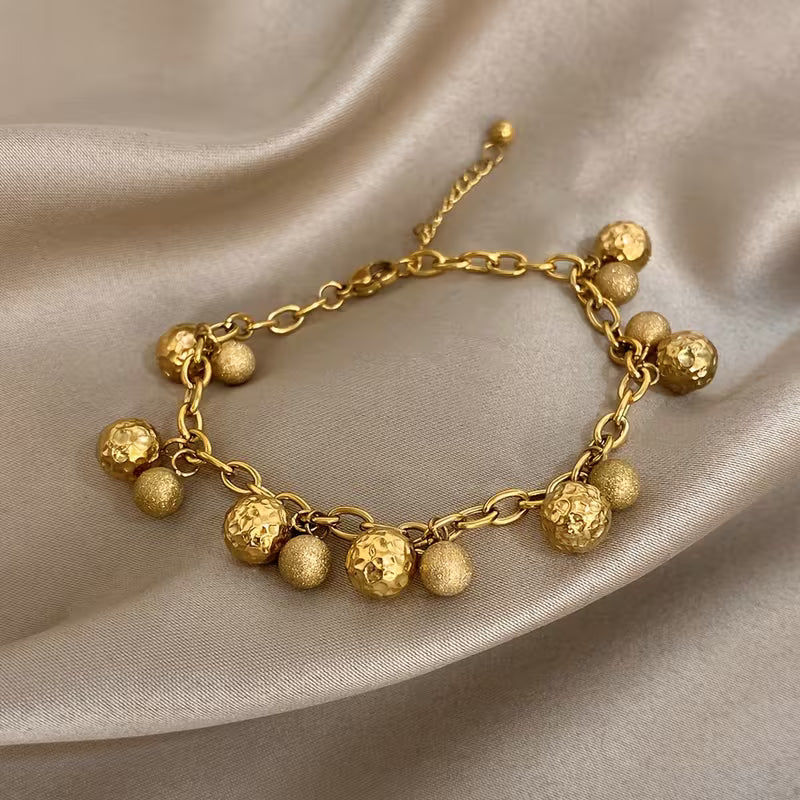 Textured Ball Charm Bangle Bracelet