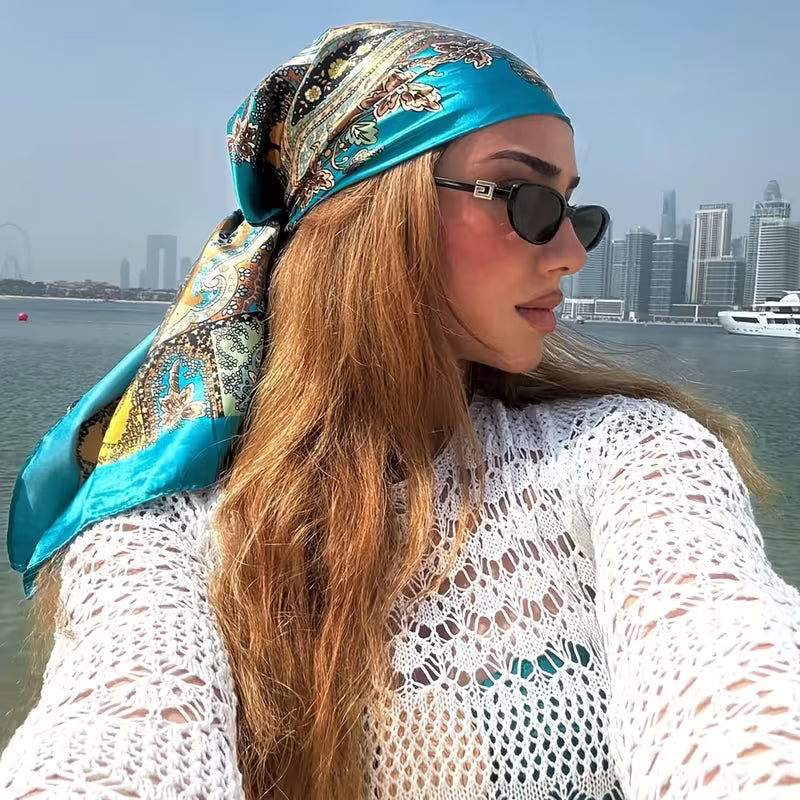 Lake Blue Paisley Square Scarf