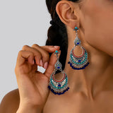 Boho Turquoise Moon Tassel Earrings