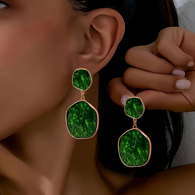 Vintage Green Geometric Textured Earrings