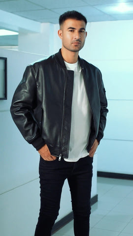 Real Leather Bomber Jacket