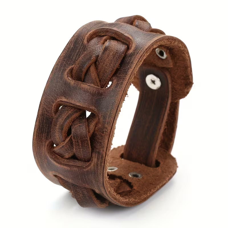 Vintage Woven Leather Cuff Bracelet for Men