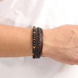 Layered Braided Tiger Eye PU Leather Bracelet