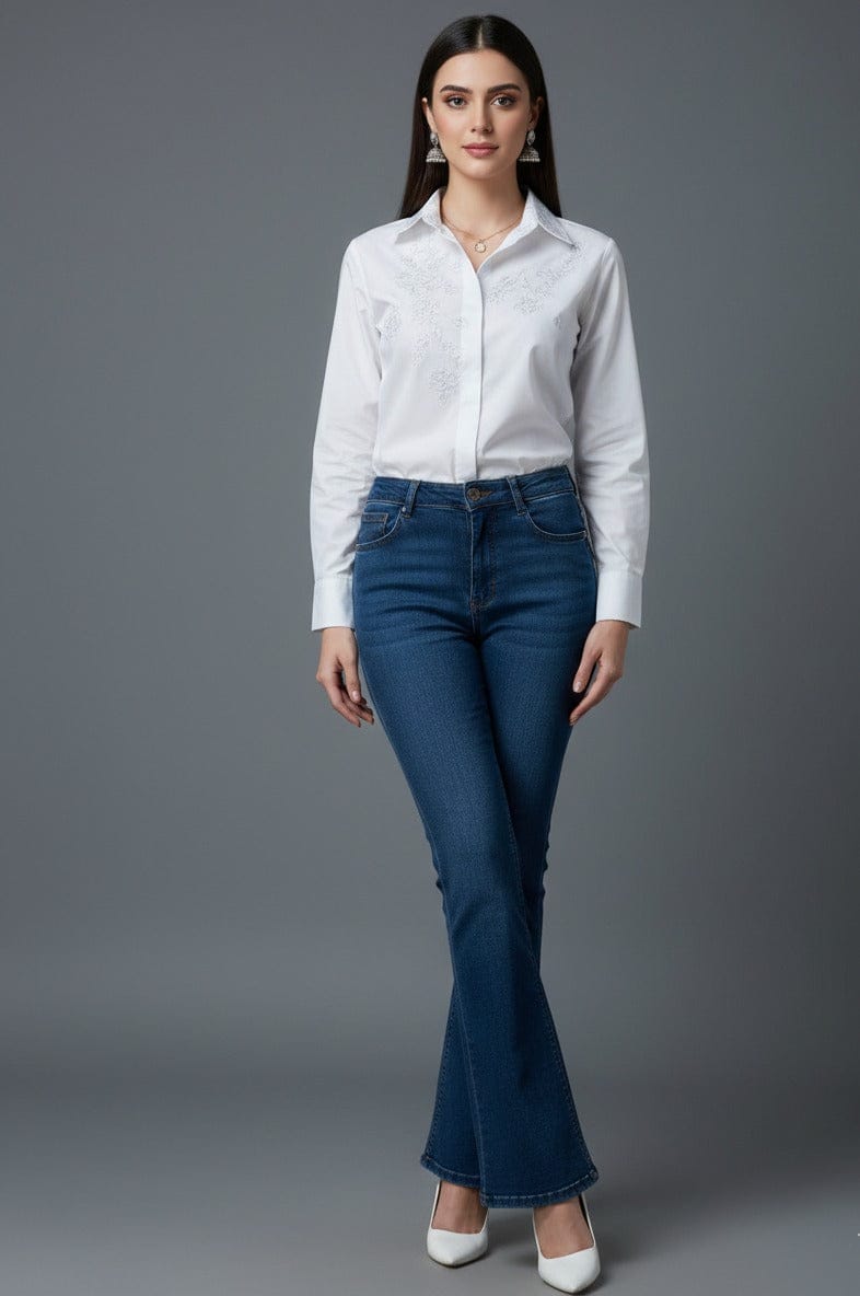 Embroidered Net White Shirt
