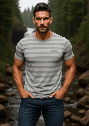 Heather Grey Stripe College Tee