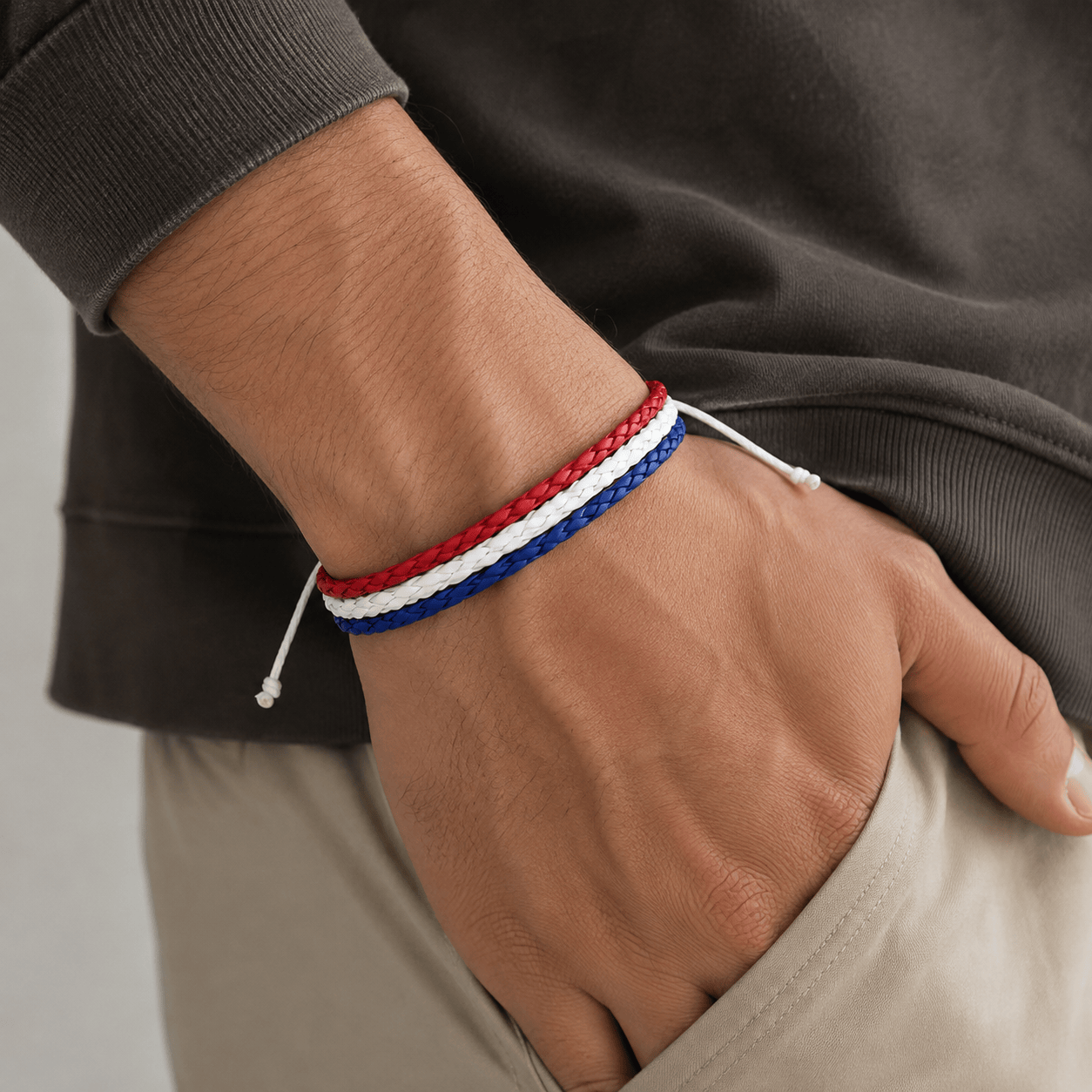 Red, White & Blue Woven Couple Bracelet