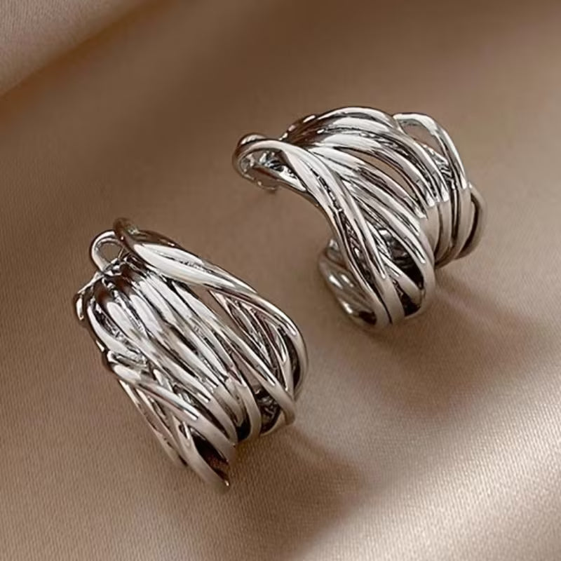 RYYM Women'S Vintage Multilayer C-Shaped Hoop Earrings