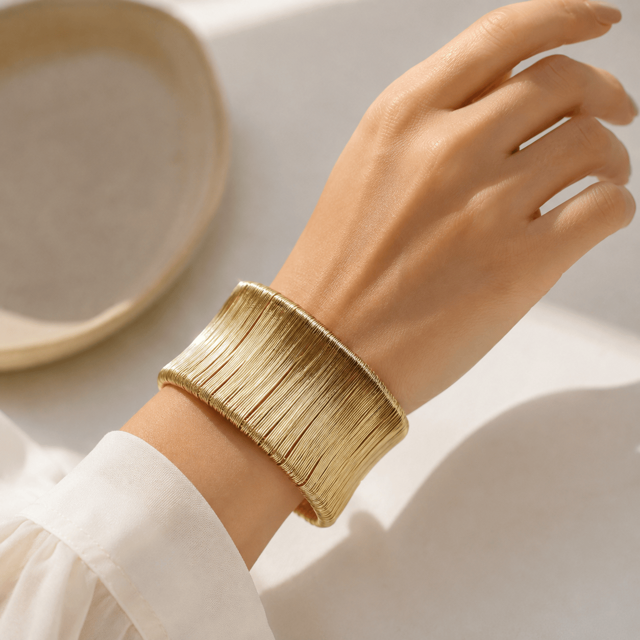 Multi-Layer Striped Wide Cuff Bracelet